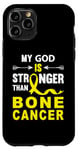 Coque pour iPhone 11 Pro Ruban jaune pour sensibilisation au cancer des os avec inscription Love God Support In July