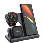 15W 3 In 1 Trådlös Laddare Ställ Snabb laddning Dock Station för Samsung Z Fold 3 S21 S20 Galaxy Watch 5 4 3 Active 2  S3 S4 Buds