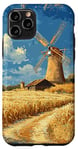 iPhone 11 Pro Wheat Fields With Windmills Landscape Vintage Graphic Case