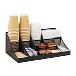 Mind Reader COMORGMESH-BLK Station, Org, Bar 11-Compartment Coffee Cup and Condiment Countertop Organizer, Metal Mesh, 17.875" L x 9.5" W x 6.625" H, Black