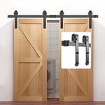 VEVOR Kit Quincaillerie Porte Double 335 cm Quincaillerie Porte Suspendue 150 kg Rail Porte Coulissante Acier Carbone 4 Cintres 6x4x30 cm Épaisseur Porte 35-45 mm pour Portes 167 cm Chambre Garages