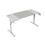 MARSGAMING MGD-ERGO140, Bureau Hauteur Réglable 3 Positions, Surface Ergonomique, Structure Métallique, Tapis XXL, Support Casque et Boisson, Gestion des Câbles, Bureau Gaming 140x60cm, Blanc