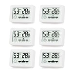 Lot de 6 mini thermomètres hygromètres d'intérieur - Thermomètre numérique avec affichage smiley - Pour chambre de bébé, chambre de personnes âgées, bureau, cave à vin, salon, etc. - Blanc