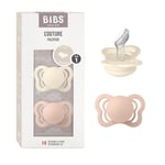 BIBS Couture Soother 2-Pack, BPA Free Dummy Pacifier, Anatomical Nipple. Silicone, Size 1 (0-6 Months), Ivory/Blush