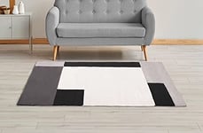 Intempora - Tapis Salon Motifs Graphique Géométrique Poils Doux Noir Blanc 150x200cm