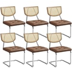 Yaheetech Chaises Cantilevers Lot de 6 Chaises de Salle à Manger Similicuir Dossier en Rotin Tissé Chaises de Cuisine Assise Capitonnée Pied en Métal Chaises pour Cuisine Hôtel Brun Rustique