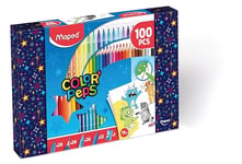 Maped - Kit de Coloriage 100 pcs Color’Peps - 24 Crayons de Couleur + 24 Feutres + 24 Crayons de Cire + 12 Plastic crayons + 1 Taille Crayon + - Boîte Réutilisable