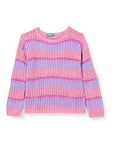 United Colors of Benetton Girl's Jersey G/C M/L 116QQ101O Long Sleeve Crew-Neck Sweater, Fuchsia Colored Stripes 922, 170