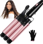 Janelove 3 Barrel Hair Waver 25mm Beach Wave Hair Curler with 2 Temperature Iron