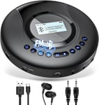 Lecteur Cd Portable,Lecteur Cd Bluetooth Pour Voiture Et Enfants,Lecteur Cd Discman Rechargeable 2000 Mah Avec Écran Lcd,Protection Antichoc Baladeur Cd Fm Petit Avec Écouteurs