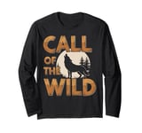 Call of the Wild Howling Wolf Under Full Moon Long Sleeve T-Shirt