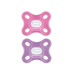 Mam Comfort Tétine en set de 2-100% Silicone - Idéal pour les nouveau-nés - Housse Porte Sucette - 0-2 mois - Rose et Violet