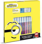 Multiprint Set 2 Timbres Enfants et 18 Marqueurs Colorés Minions 2, Made in Italy, Tampons Enfants, en Bois et Caoutchouc Naturel, Encre Lavable non Toxique, Idée Cadeau, Art.86896