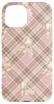 Coque pour iPhone 15 Adorable ours en peluche Coquette Rose Plaid doux Fille Vintage