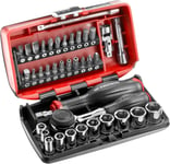 Coffret Compact de Serrage et Vissage Complet NANO 38 Pièces 6 Pans 1/4 "" Métrique avec Cliquet à Manche Rotatif 360 à Action Rapide R.360NANOPB, Rouge, 6 Pans Métrique(Q142)