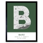 Baku Azerbaijan City Map Modern Typography Stylish Letter Framed Word Wall Art Print Poster for Home Décor