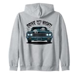 Vintage Skeleton Car Drive Into The Night | Spooky Halloween Zip Hoodie