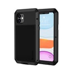 Lanhiem Coque iPhone 11, [Antichoc] [Solide et Rigide] Antipoussière Full Body avec du Verre trempé Imperméable IP44 Etui [Compatible Charge sans Fil] - Noir