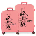 Disney Minnie Bonheur Rose Valise Ensemble 55/70 cm ABS Rigide Fermeture TSA Intégrée 116L 7,54 kg 4 Double Roues Bagage à Main