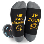 FLYWIND Chaussettes Humoristiques Homme 43-46 Cadeau Homme Chaussette Fantaisie Humour Rigolo Drôle Anniversaire Noël Papa (FR/ES, Numérique, 43, 46, Taille normale, Taille normale, GRIS-JEUX)