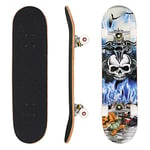 Hikole Skateboard Complet Planche à roulettes en Bois 79x20cm en érable Canadien de 31 Pouces,Roues 85A pour débutants Enfants et Adultes 3108-1 Crâne De Mode