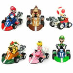 6-pack Super Mario Kart Dragbilar Mini Actionfigurer Leksakstårta Topper Present