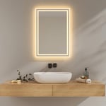 EMKE Miroir Salle de Bain avec Éclairage,50x70cm, Miroir LED Salle de Bain,Lumière Blanc Chaud 3000K Miroir Mural avec Éclairage,Horizontal/Vertical, IP44 Économique en Énergie