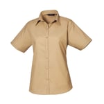 Premier Women´s Poplin Short Sleeve Blouse - skjorta - Khaki - 16/XL