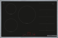 Bosch PXV845HC1E Série 6 Plaque de cuisson intelligente à induction (autosuffisante), 80 cm de large, espace libre, zone de cuisson à induction de 28 cm, cadre circulaire, commande par hotte basée sur