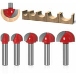 Fraise à Fond Rond Bois, 5PCS Router Bits 8mm Tige 12/16/ 19/22/25.4mm Fraise à gorges Carbure Queue Fraise à Rainurer pour Défonceuse Outil de Coupe