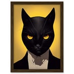 Doppelganger33 LTD Le Chat Noir Black Cat Tuxedo Yellow Portrait Artwork Framed A3 Wall Art Print