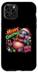 Coque pour iPhone 11 Pro Adorable bébé hippopotame Moo Deng Merry Christmas Cheer