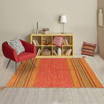 Tapis kilim fait main en coton 120x170 terra et rouge rectangle motif ethnique