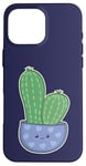 Coque pour iPhone 16 Pro Max Cactus Kawaii en pot pour les amateurs de plantes succulentes bleu nuit