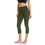 Vobery Gym Leggings,Women'S High Waist Workout Stretch Running Capri Legging Cropped Leggings 3/4 Length Trousers for Yoga Running Training(Army Green,XL)