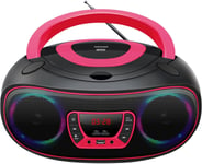 Lecteur CD Portable avec Effets de Lumière Bluetooth Poste CD Enfant Boombox Radio FM AUX TCL212BT Rose