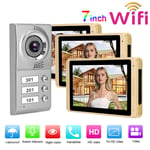 New 100-240V 7in 720P WIFI Touch Screen Intercom 3 Monitors Doorbell(EU Plug )