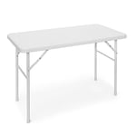 Relaxdays Table pliante de jardin BASTIAN rectangle HxlxP 74 x 121,5 x 61 cm Camping pliable BASTIAN en aspect rotin Terrasse, blanc