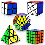 Coolzon Speed Magic Cube Ensemble, 5 Pack Cube Magique 2x2 4x4 Fenghuolun Pyramide Pyraminx Megaminx Fenghuolun Puzzle Cube Jouet Présent pour Enfants Adultes