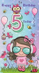 Happy Birthday 5 Today Cool Girl Fun, Music Birthday Card Cardigan Cards