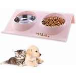 Groofoo Gamelle Chat Chien,Bol pour Animaux de Compagnie Set, Gamelle Double Nourriture Inclinable à 15° Double Gamelle Chat Surélevée pour Petit