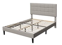 Lit riley pour matelas 140x200 - Sommier + Tête de Lit Capitonnee Couleur GRIS + Pieds en 16 cm pour matelas - 2 x 13 Lattes - revetement PVC Simili facile d'entretien - Montage Rapide et Facile