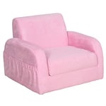 HOMCOM Children's Armchairs Kids Toddler Sofa Chair 2 In 1 Sofa Bed Folding Couch Soft Flannel Sponge for 3-4 years old Playroom Bedroom Living Room Pink