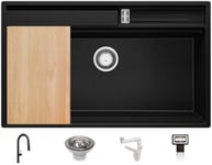 Evier Cuisine Noir Metallic 88x53cm + Kit de Vidage + Robinet + Accessoires, Evier au meuble 90cm  Oslo Pocket de Primagran