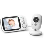 GHB Babyphone Caméra 3.2 inches Bébé Moniteur Babyphone Vidéo LCD Couleur Bébé Surveillance 2.4 GHz Communication Bidirectionnelle Vision Nocturne, 720p