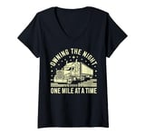 Womens Owning the Night One Mile at a Time Semi Truck V-Neck T-Shirt