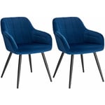 Woltu - Lot de 2 Chaises de salle à manger avec accoudoirs Chaise de cuisine, Chaise de salon en Velours, Pieds en métal, Bleu