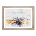 Big Box Art Road to The Mountains in Iceland Watercolour Framed Wall Art Picture Print Ready to Hang, Oak A2 (62 x 45 cm)