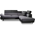 Bestmobilier - Lisbona - canapé d'angle droit convertible - 5 places - avec têtières - noir / gris