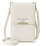 Katech Pochette Téléphone Portable de 6,5'', Sacs Bandoulière Femme, Petit Portefeuille Femme Cuir PU pour Smartphone, CB, Clé, Sacoche Femme Bandoulière, Pochette Sac Telephone Portable Femme, Blanc